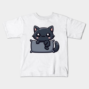 CUTE BLACK CAT PILLOW Kids T-Shirt